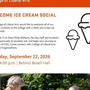 Flyer includes logistics - date, time, location and a photo of the CLA Dean serving students