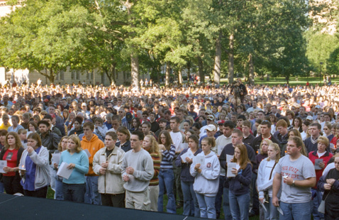 a crowd of students from 2001 on september 11
