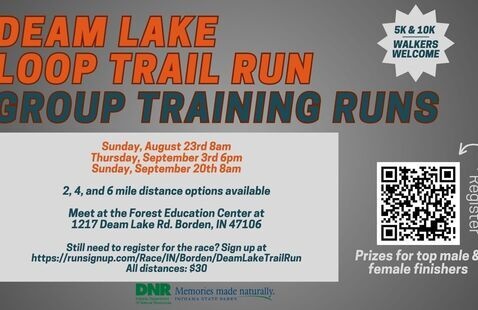 A flyer for the Deam Lake Loop Trail Run Group Training Runs