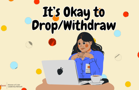 It's Okay to Drop/Withdraw with illustration of person on a laptop