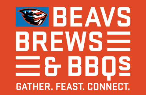 Orange sign with white text advertising brews and bbq