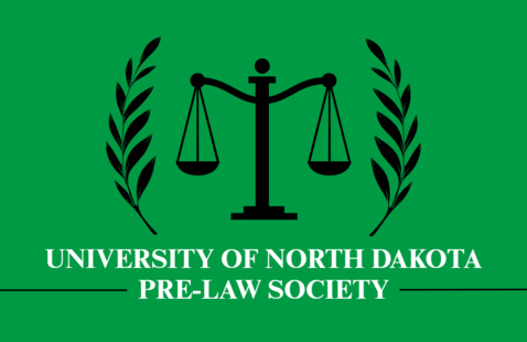 Scales of justice with text beneath: University of North Dakota Pre-Law Society