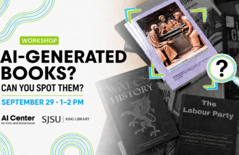 Workshop graphic for “AI-Generated Books? Can You Spot Them?” and “September 29, 1–2 PM"