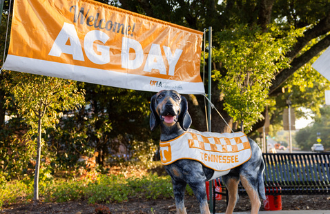 Welcome to Ag Day sign with a Smokey statue