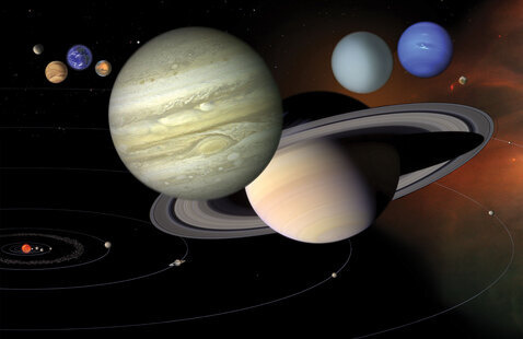 All the planets of the solar system, super-imposed on each other to compare their scale.