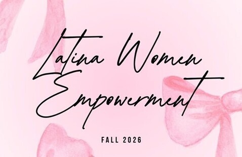 Text reads "Latina Women Empowerment" in large cursive font. Text is laid over a pink background with pink bows.