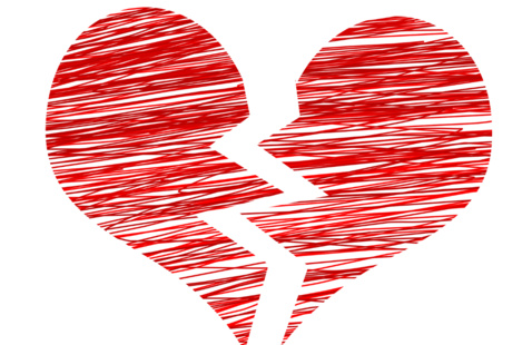 whote background, red broken heart
