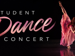Students dancing on stage, "Student Dance Concert"
