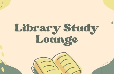 Picture titled library study lounge. Picture features a book in the middle 