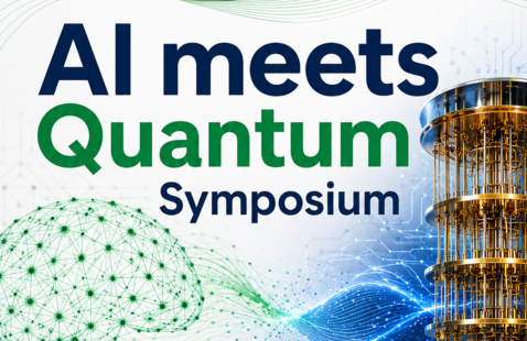 The words "AI meets quantum Symposium" over a background of technology.