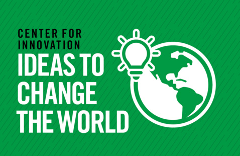 Image with green background and image of a lightbulb next to an image of the Earth