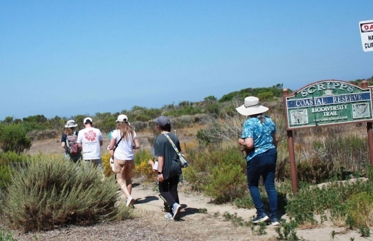 Volunteers on a docent-led hike at Scripps Coastal Reserve
