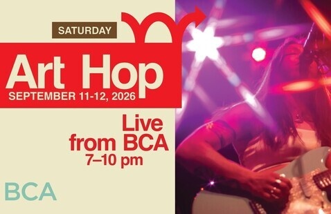 Art Hop Live from BCA with photo of drummer under stage lights 