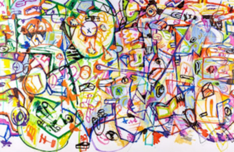 Eve (2025), acrylic spray & marker on paper,50x84in.