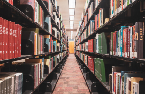 Library stack of books.