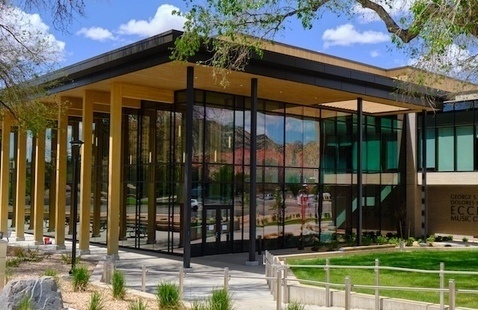 Photo of the southeast entrance of the Eccles Music Center.