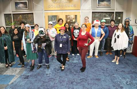 People dressed in Halloween clothes