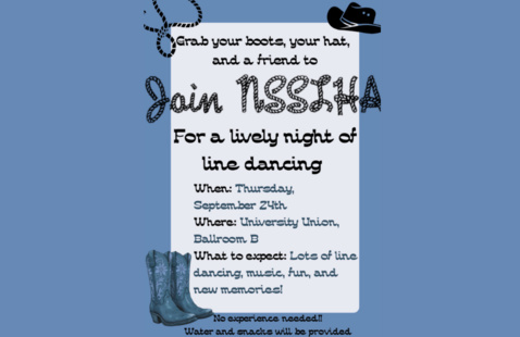 Join NSSLHA on Sept. 24th 7-9pm in the Union Ballrooms for line dancing!