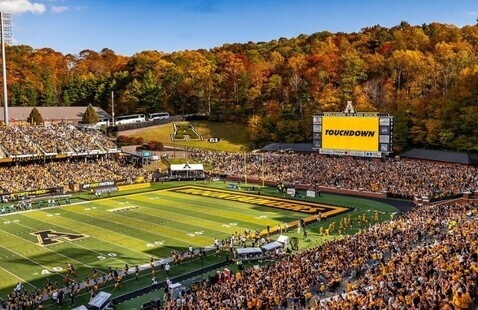 A full Kidd Brewer Stadium during a fall App State Football game