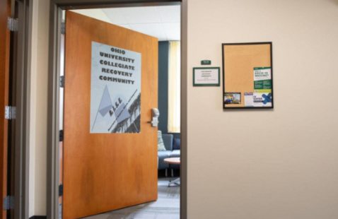 Collegiate Recovery Community Office Door in Baker 313