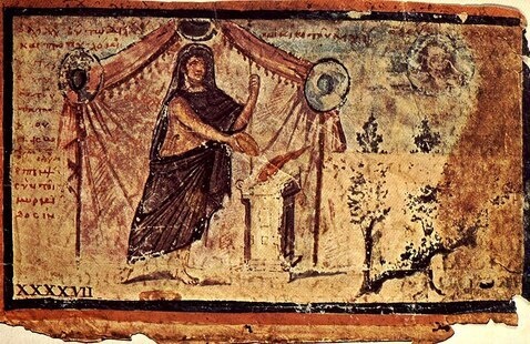 Ambrosian Iliad, Achilles sacrificing to Zeus, Wikimedia Commons