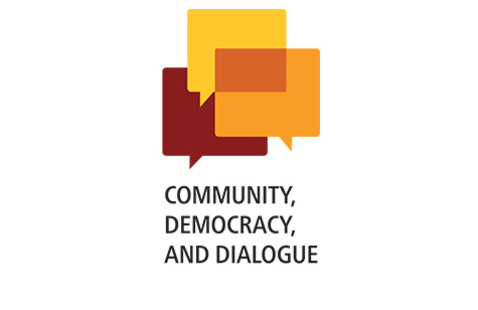 Community, democracy, and dialogue wordmark