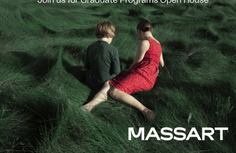 Two children sitting in tall green grass, one in a red dress — Join us for Graduate Programs Open House; MASSART