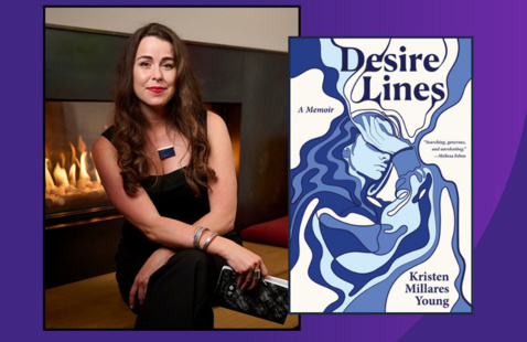 Kristen Millares Young, and an image of her book cover, Desire Lines