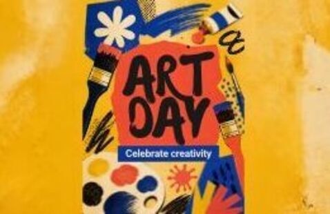 Brush stroke coloring around text: Art Day, celebrate creativity