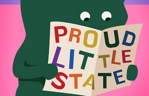 Vermont's state outline eagerly reads "proud little state" magazine