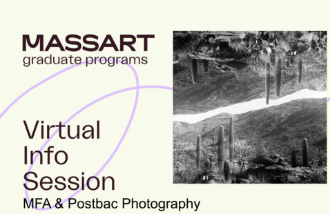 MASSART graduate programs Virtual Info Session MFA & Postbac Photography. Black and white image of distorted desert scene