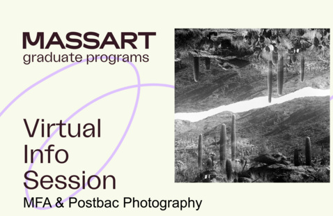 MASSART graduate programs Virtual Info Session MFA & Postbac Photography. Black and white image of distorted desert scene