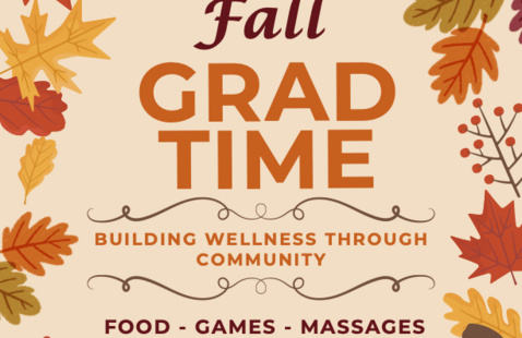 Orange event flyer with fall leaves.