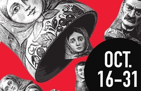 A series of Russian doll heads falling out of each other, with the dates "October 16 - 31" in white text 