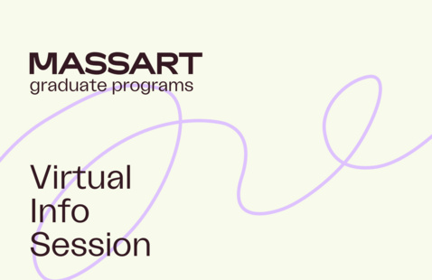 MASSART graduate programs — Virtual Info Session on pale background with lavender looping line.