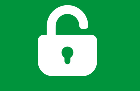 A green background with a white icon of an open padlock in the center.