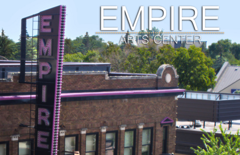 Exterior of Empire Arts Center with text: Empire Arts Center