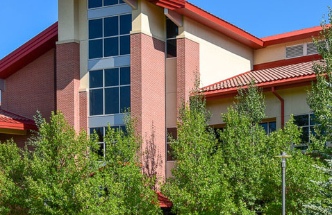 The exterior of the University Center on a summer day